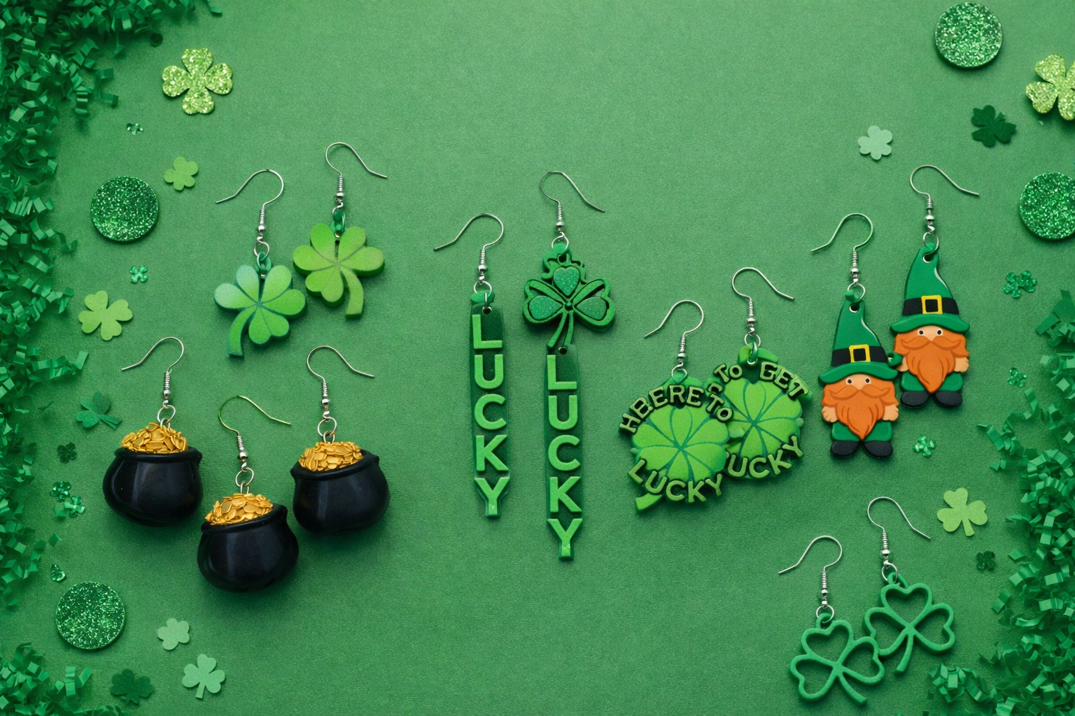 St. Patrick's Day 3D printed earrings collection banner