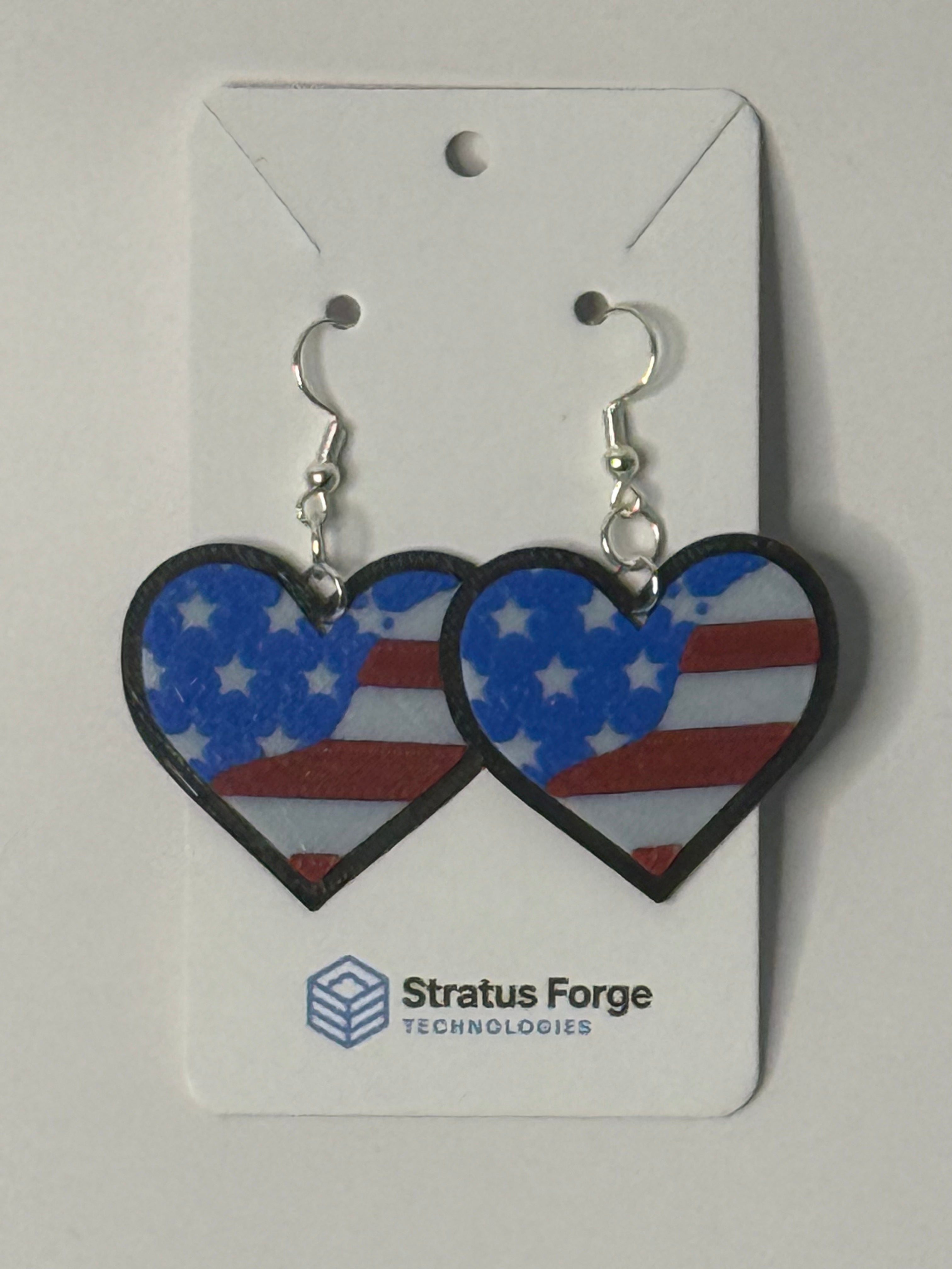 Patriotic Flag Heart Dangle Earrings | 4th of July