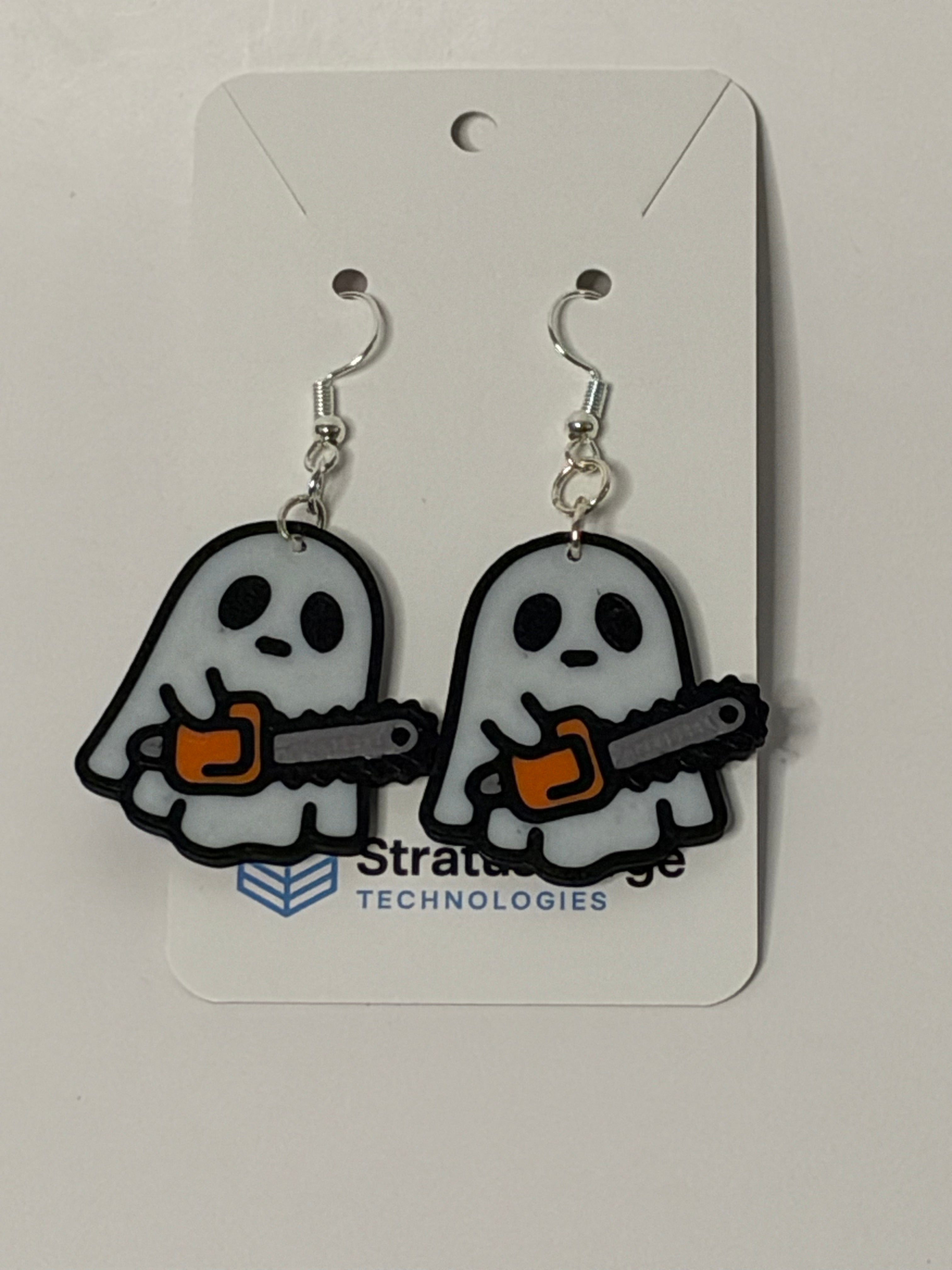 Chainsaw Ghost Earrings - Cute Spooky Halloween Pair