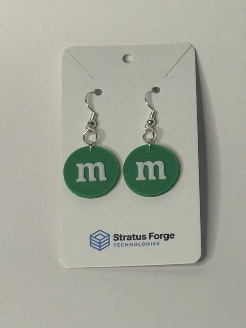 Candy-Inspired “m” Dangle Earrings | 3D Printed | Multiple Colors - Stratus Forge Technologies