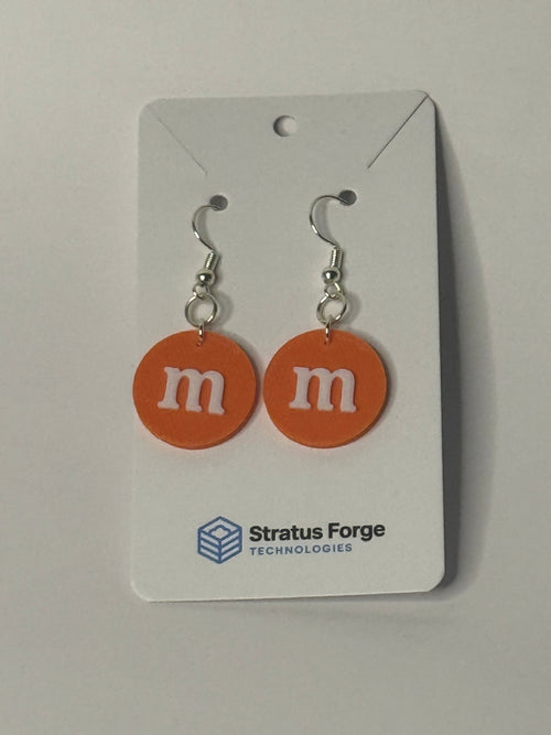 Candy-Inspired “m” Dangle Earrings | 3D Printed | Multiple Colors - Stratus Forge Technologies