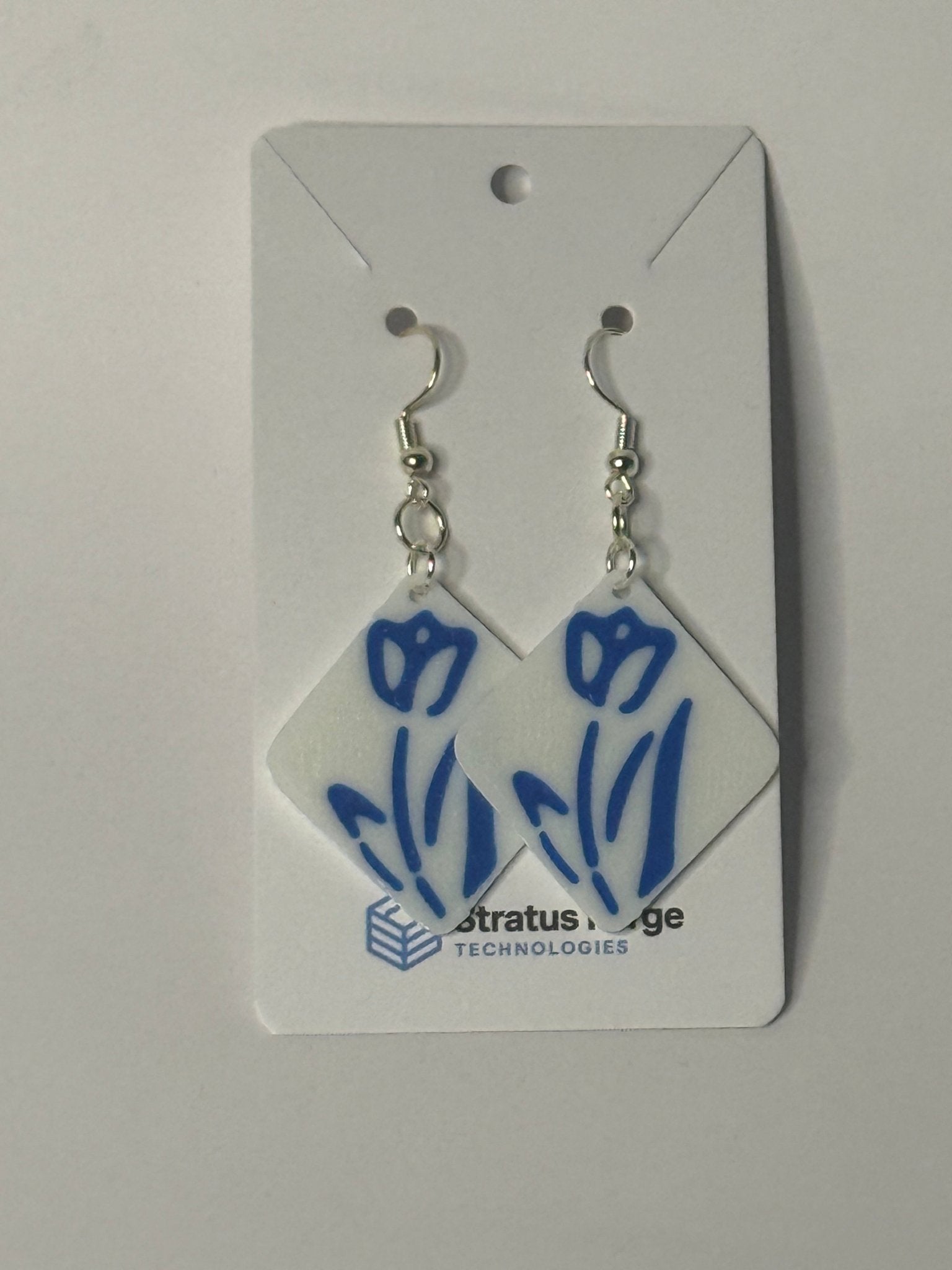 Delft-Style Blue Tulip Tile Earrings - Stratus Forge Technologies