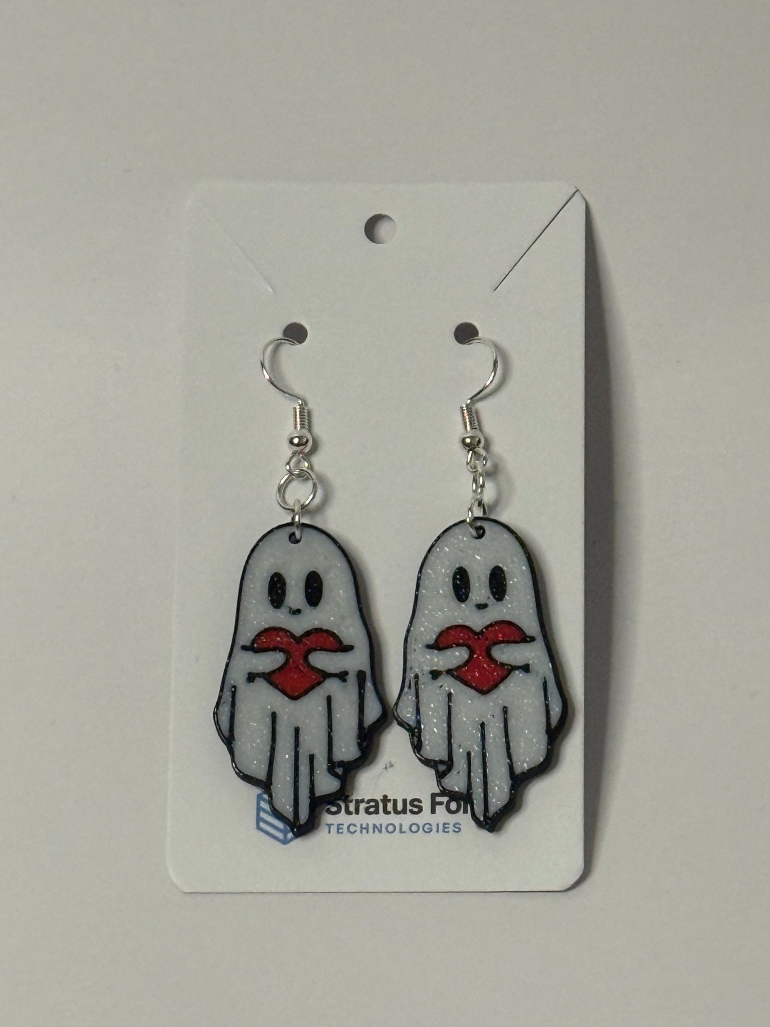 Ghost Holding Heart Dangle Earrings - Stratus Forge Technologies