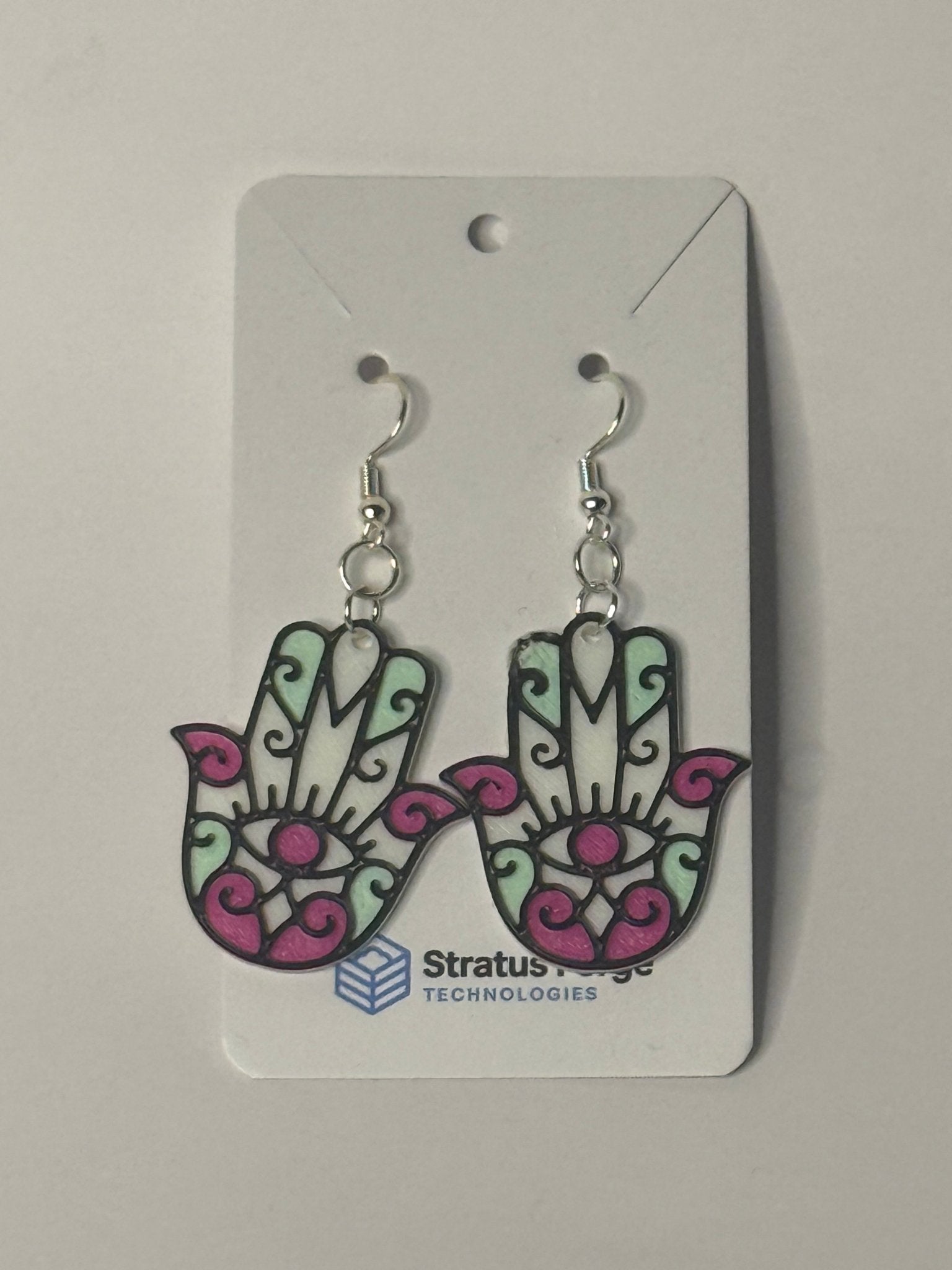 Hamsa Hand Earrings – Mint & Magenta - Stratus Forge Technologies