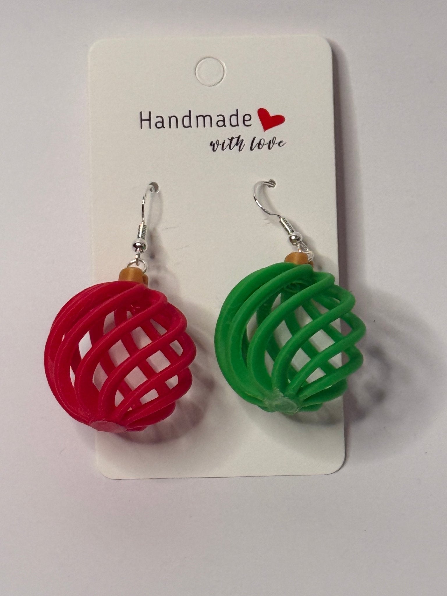 🎅🌀 Red & Green Spiral Ornament Earrings - Stratus Forge Technologies